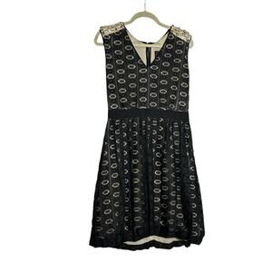 Yigal Azrouel Black Lace Bejeweled Cotton Silk Lined Leathwr Trim Mini Dress 6